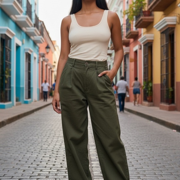 Claiborne Pants - Claiborne Olive Green Wide-Leg Pants Size 32L